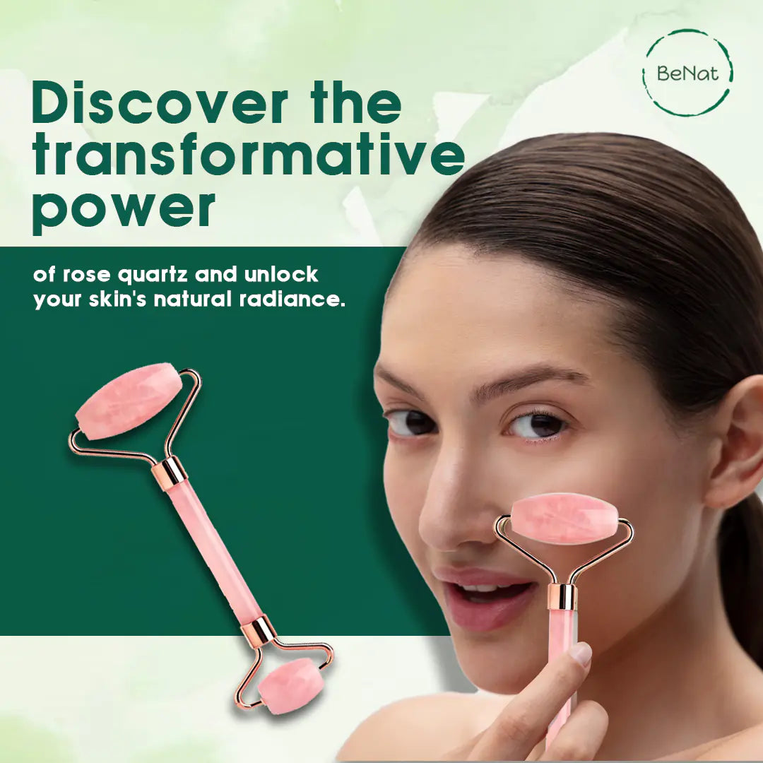 Rose Quartz Face Roller in use